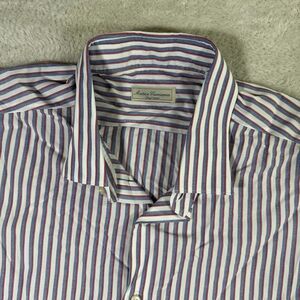 VTG Antica Camiceria Button Up Dress Shirt Striped Short Sleeve Mens XL Adult‎